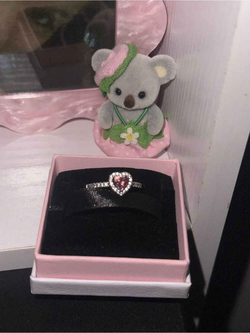 Pandora Silver Heart Ring with Pink Center Stone